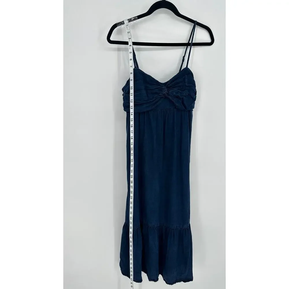 Banana Republic Dress 8 Blue Chambray Front Knot Tiered Midi Summer Beach